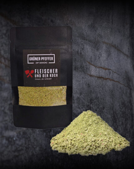 Schale mit grünem Pfeffer Dip und Pfefferkörnern