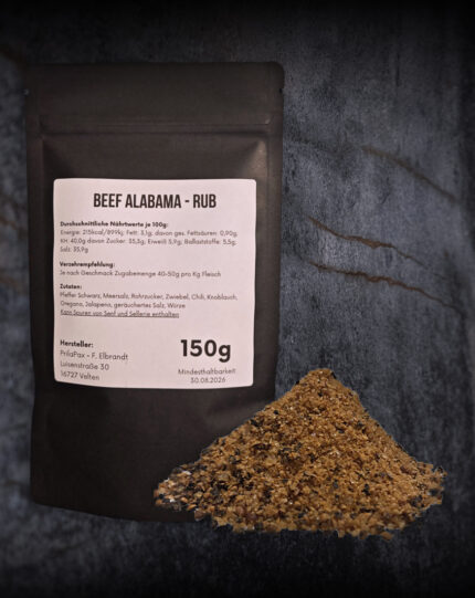 Entdecke FuK Bama & Bark: Ein Beef Rub Alabama mit süß-pikantem Flair und rauchigem Kick. Ideal für Rind, Kalb, Wild & Veggie. Jetzt den ultimativen BBQ-Genuss erleben!
